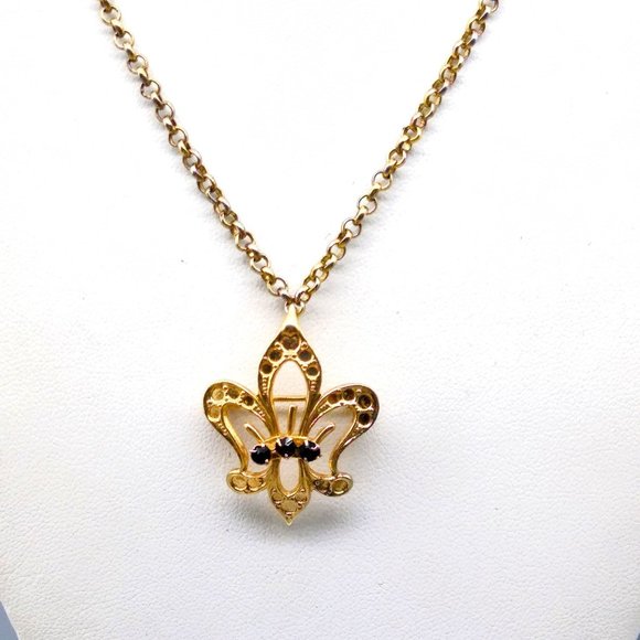 Vintage Fleur de Lis Pendant Brooch, Elegant Gold Gold French Symbol Pin - Picture 1 of 5